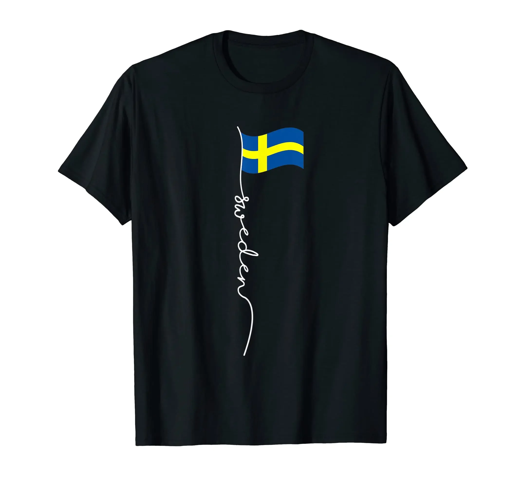 Hip Hop MEN WOMEN UNISEX T Shirts 100% Cotton Sweden Signature Flag Pole - Elegant Patriotic Swedish Flag T-Shirt