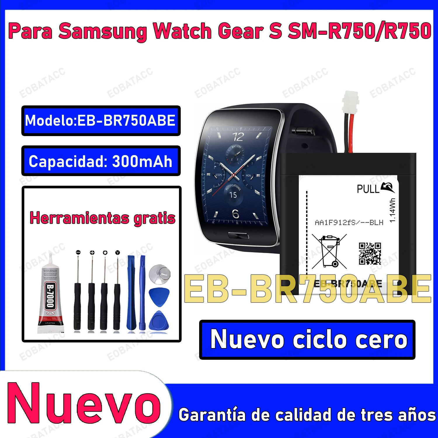 100% New Zero Cycle EB-BR750ABE Battery For Samsung Gear S/SM-R750 Smart Watch Bateria +Free Tools