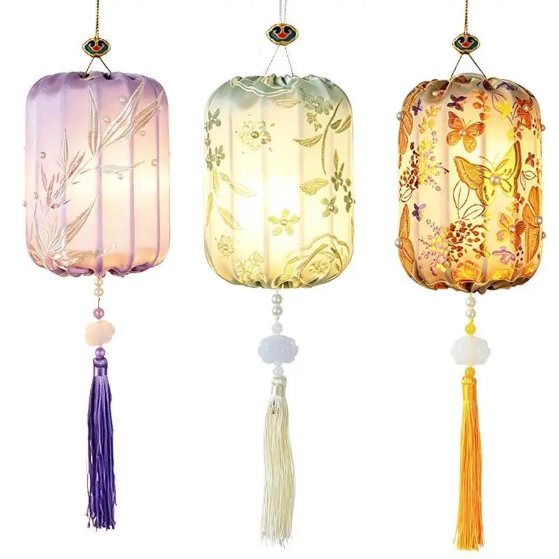 Handheld Retro Toy Handmade Brocade Lantern DIY Glowing Creative Wooden Lamp Kit Portable Vintage Mid Autumn Craft Moon