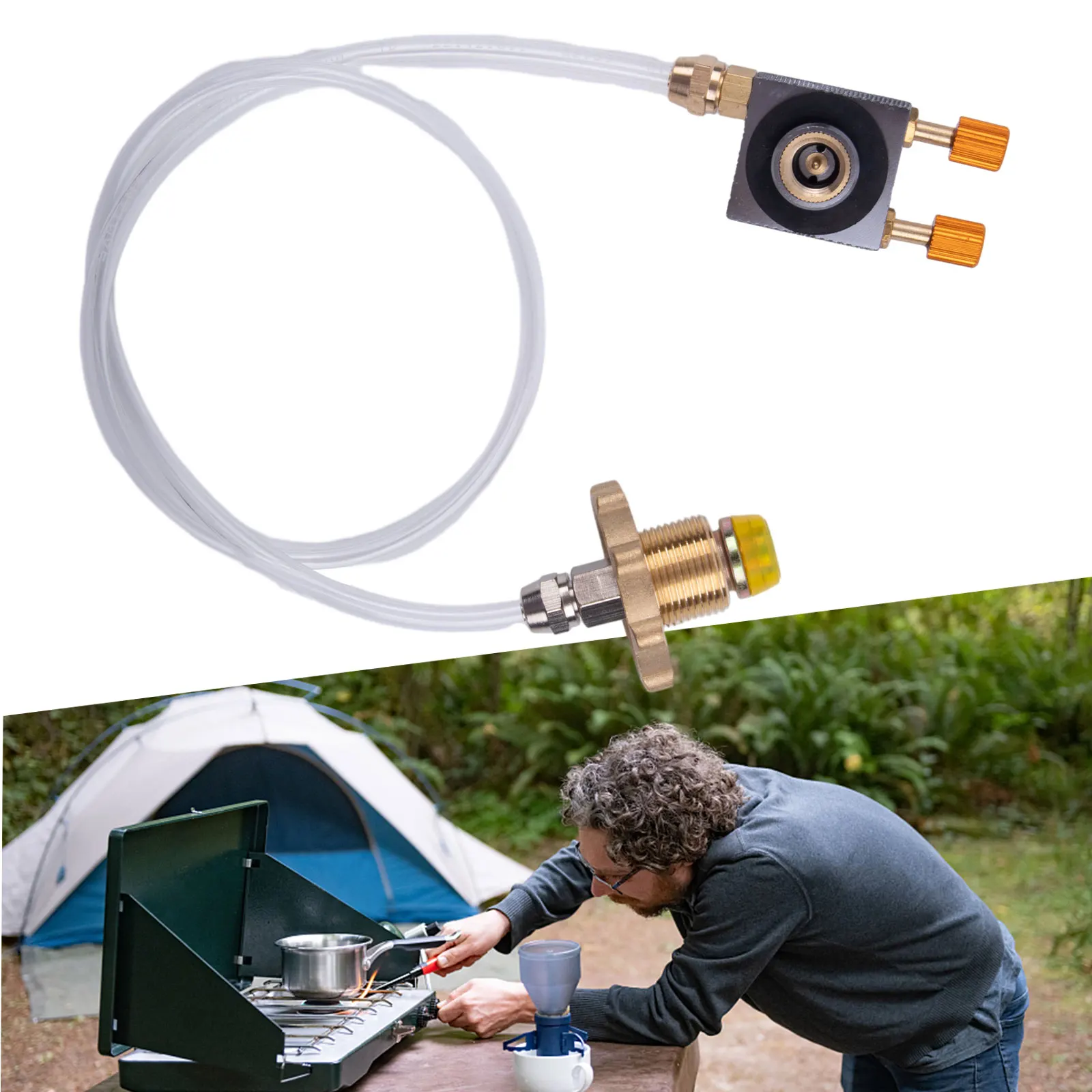 Camping Gas Stove Adapter, Long Lasting Durability, Filling and Pressure Relief Valve , Ideal for Camping and Hiking