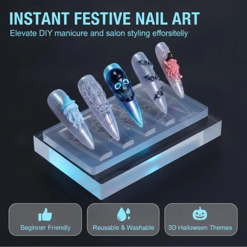 Cartoon Halloween Element Nail Silicone Mold Ghost Skull Pumpkin Grave Shape Carving 3D Jewelry Soft Template Manicure Supplies