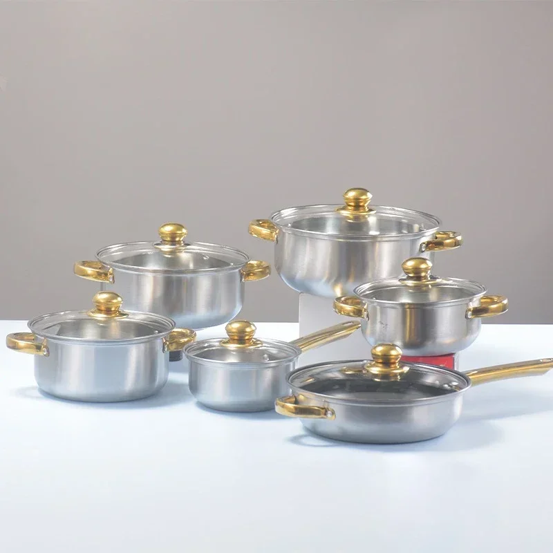 

Cross border direct supply kitchen Southeast Asia stainless steel 12 piece set soup pot milk pot with water pot thickened set