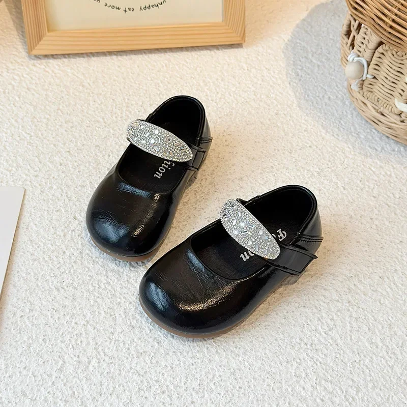 

Girls Flats Shiny Crystal 2025 New Fashion Kids Princess Shoes Non-slip MaryJanes Soft Children Dance Shoes Pu Leather Versatile
