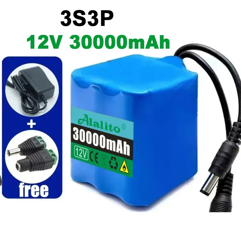 12V 20Ah 3s2p battery pack 18650 lithium ion 12V 20Ah-50Ah DC12.6V super large capacity rechargeable battery with BMS + charger