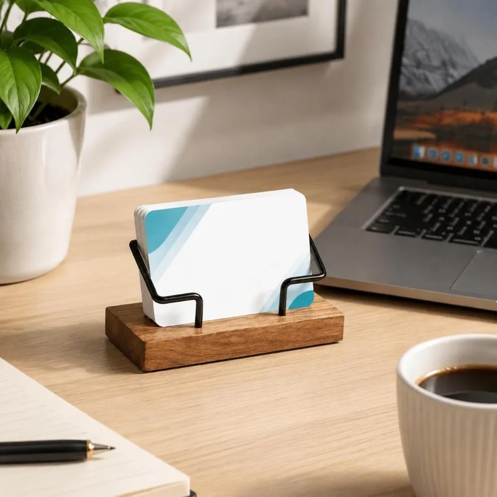 Premium Solid Wood Business Card Holder Construction Durable Card Display Stand High-End Compact Desk Card Organizer Office