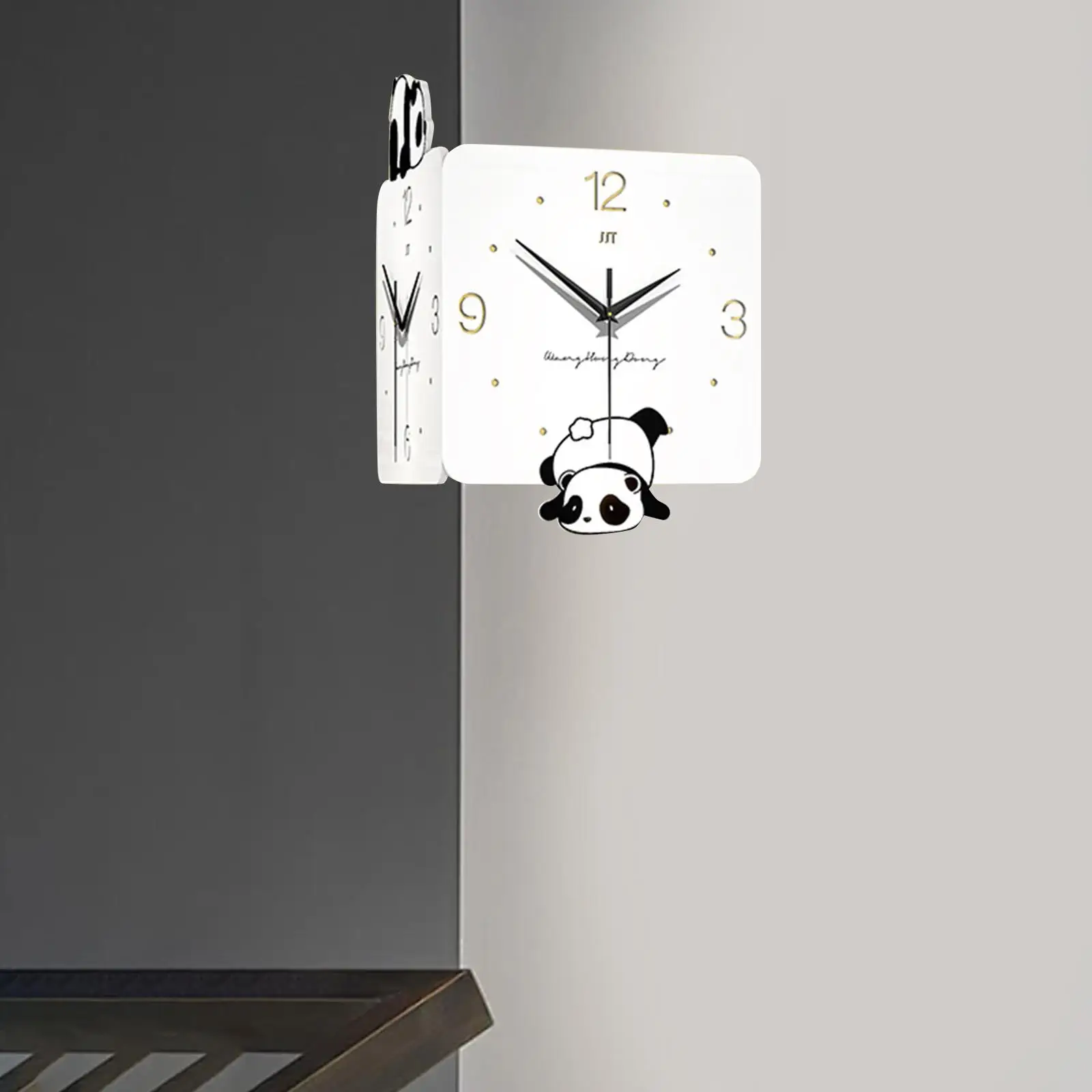 Corner Wall Clock Cute Panda Decorative Clock Modern Easy to Install Wall Decor