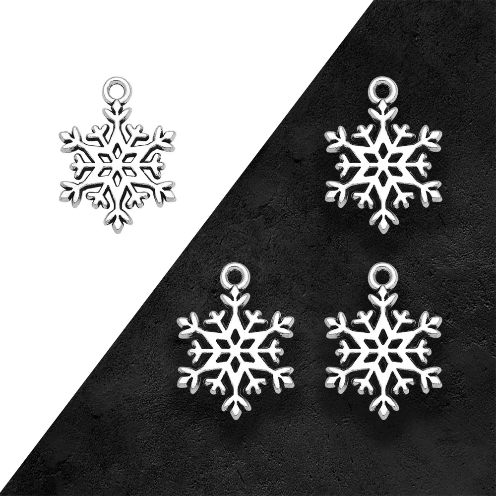 30pcs/Lot--15x21mm Antique Silver Plated Snowflake Christmas Charms New Year Pendant For Jewelry Making Findings Craft Wholesale