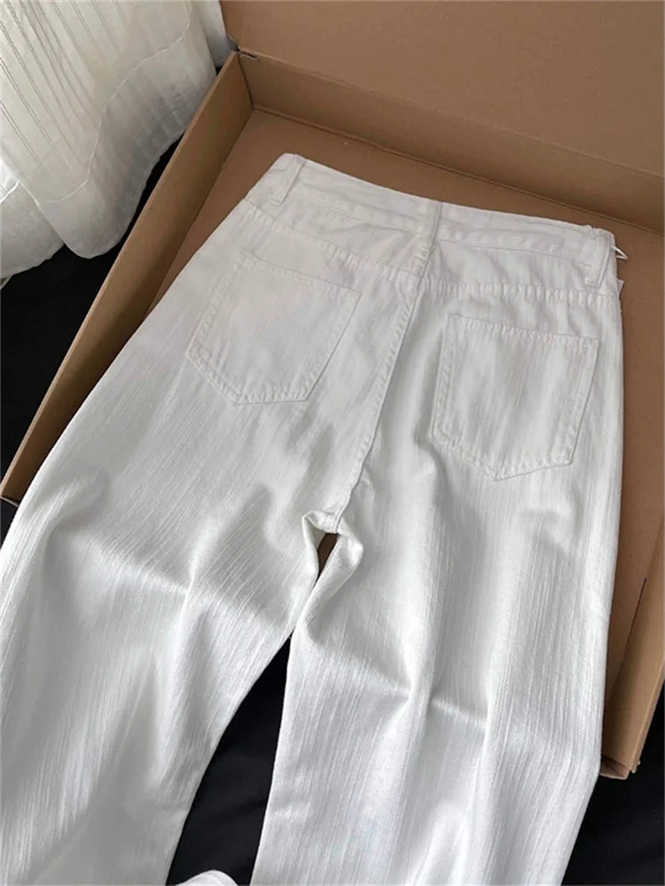 Jeans bianchi a gamba dritta a vita alta Pantaloni casual da donna a gamba larga taglie forti Autunno New Sle Pantaloni versatili dimagranti