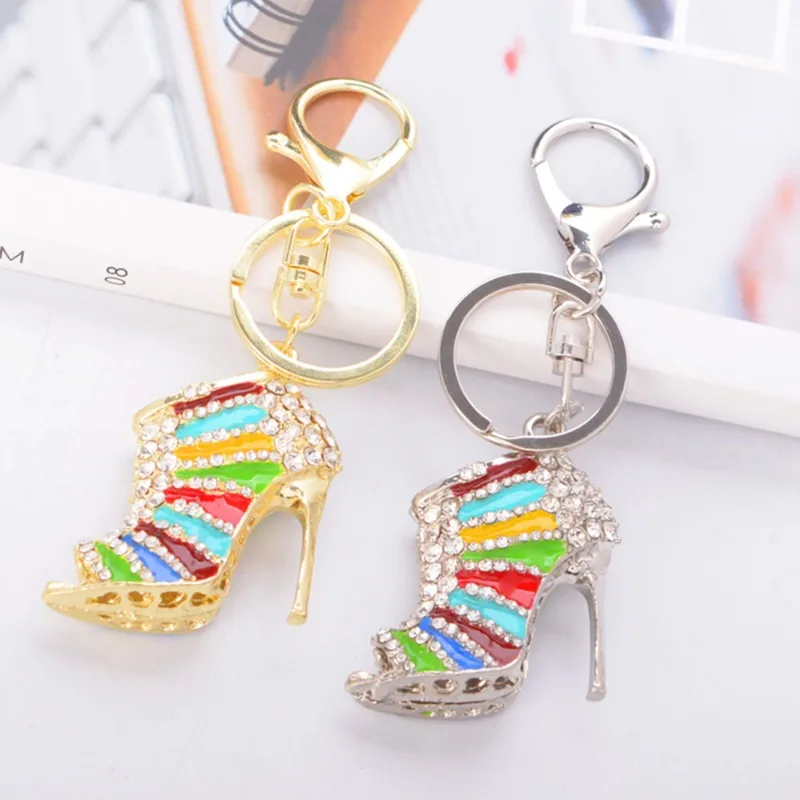 Fashion Rhinestone High Heel Shoe Keychain Ladies Crystal Sandals Keyring Handbag Car Pendant Accessories For Girls Women Gifts