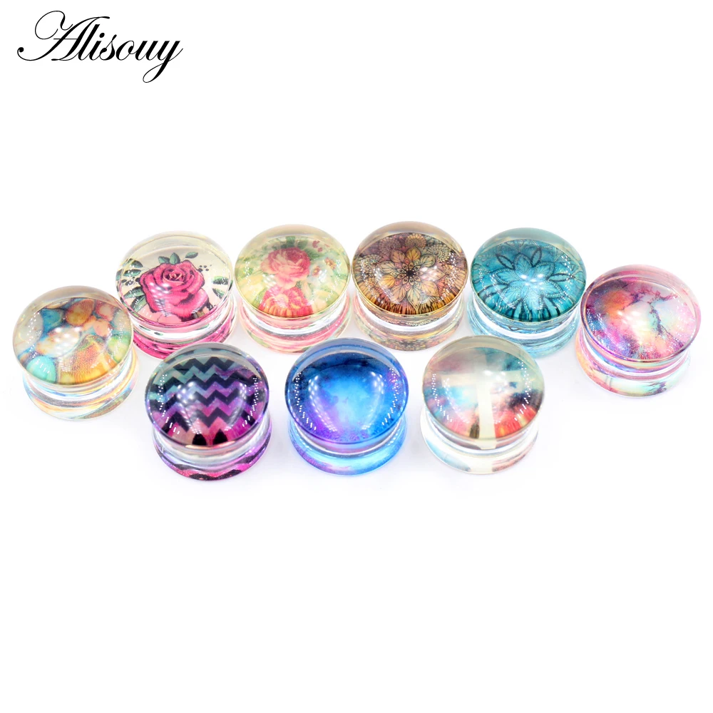 Alisouy 2pcs Transparent Acrylic Flower Cross Ear Gauges Tunnels Plugs Flesh Stretcher Expander Earrings Piercing Body Jewelry