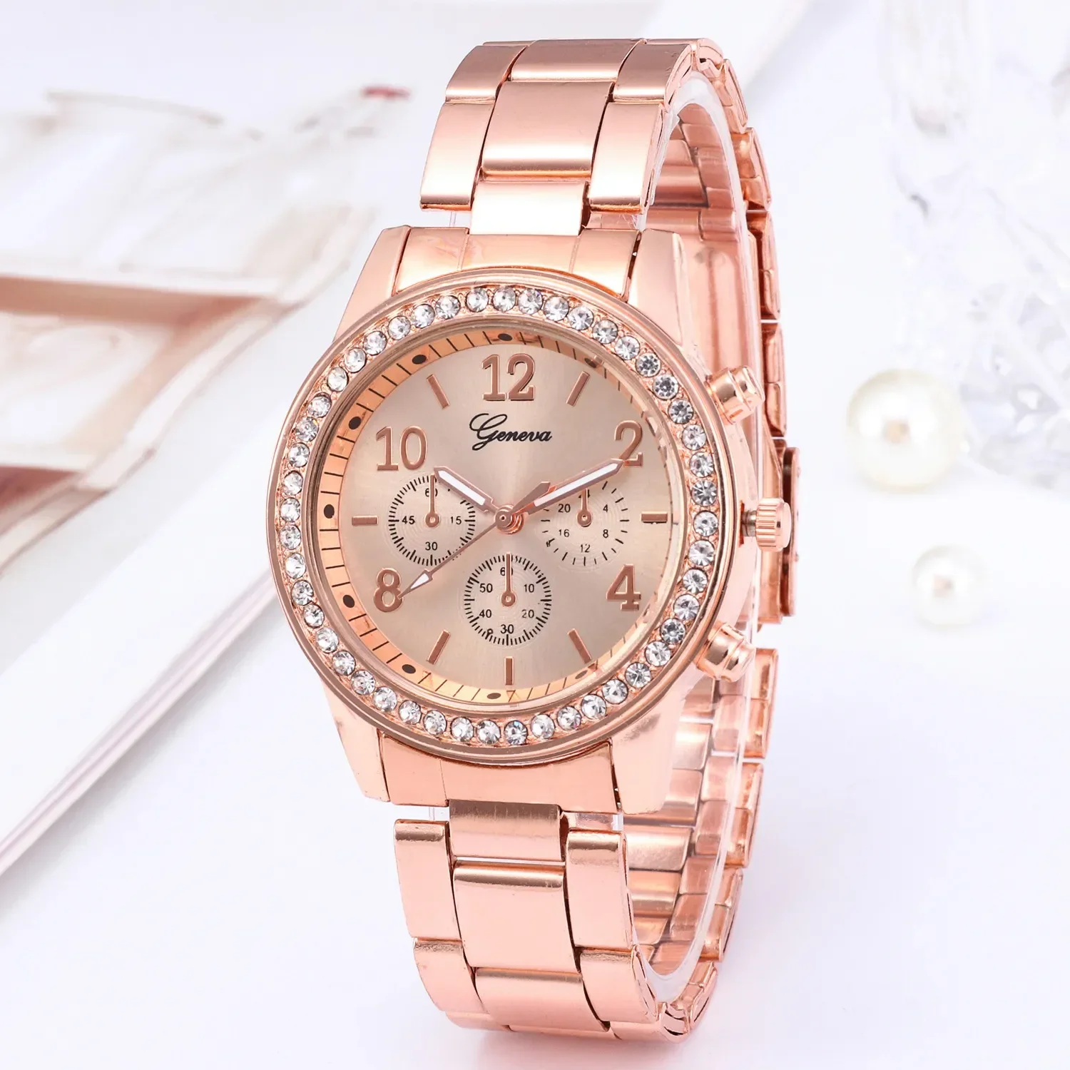 

New Ladies Luxury Quartz Watch Women Business Fashion Casual Round Rhinestone Stainless Steel Strap Wristwatch Relogio Feminino