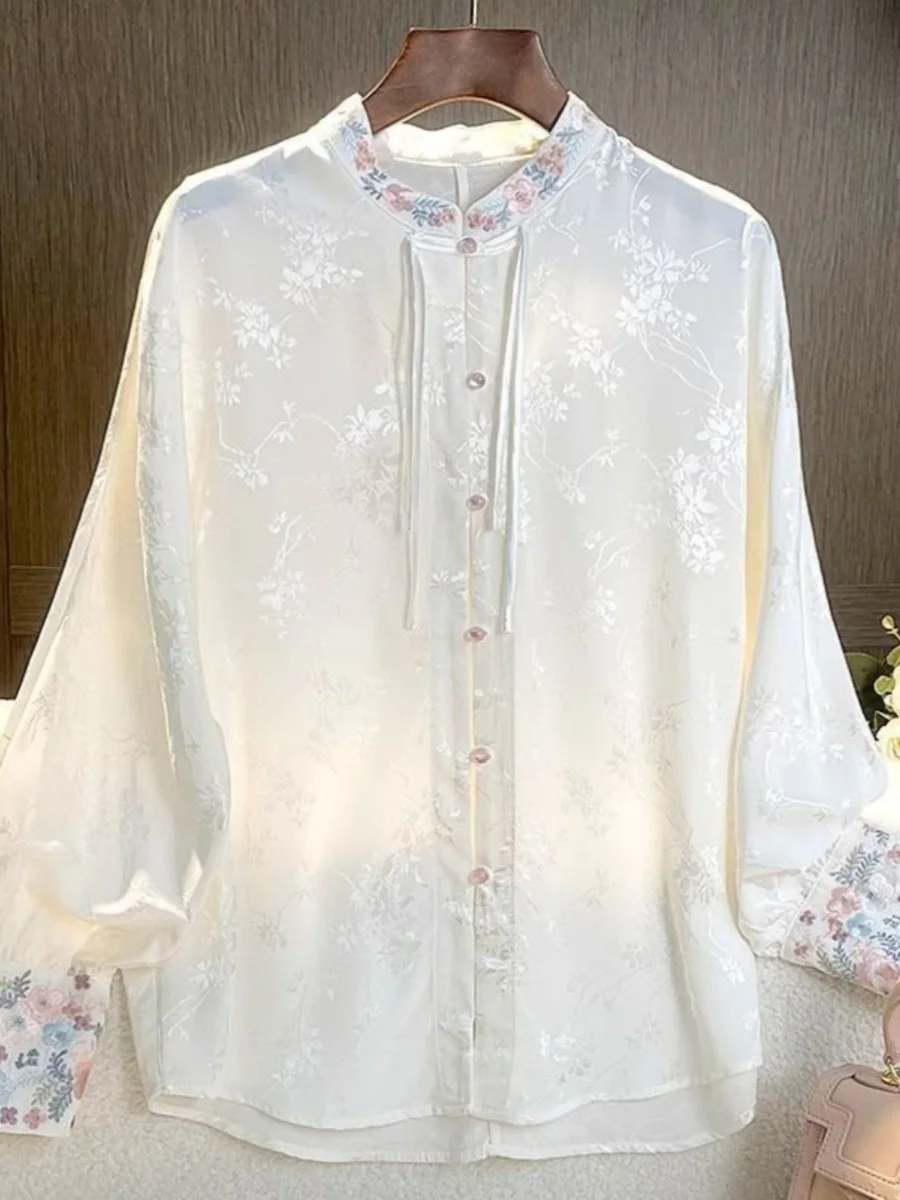 

New Chinese Style Retro Shirt National Trend Button up Long Sleeve Stand Collar Hanfu Tang Costume Spring Autumn Zen Spirit