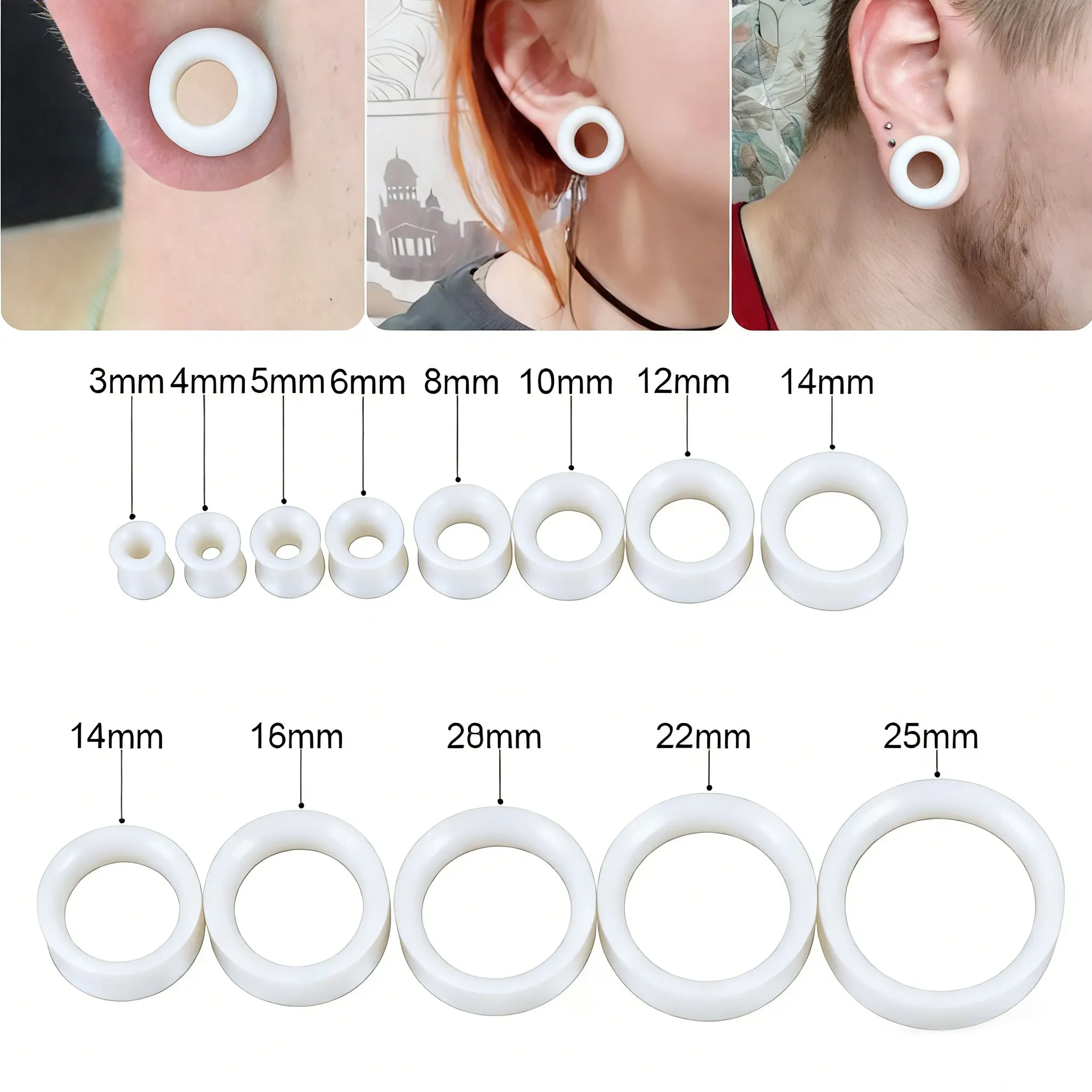 2Pcs 3-16mm Flexible Silicone Ear Plugs and Tunnels Ear Dilations Piercings Earlets Ear Stretchers Expander Body Jewelry