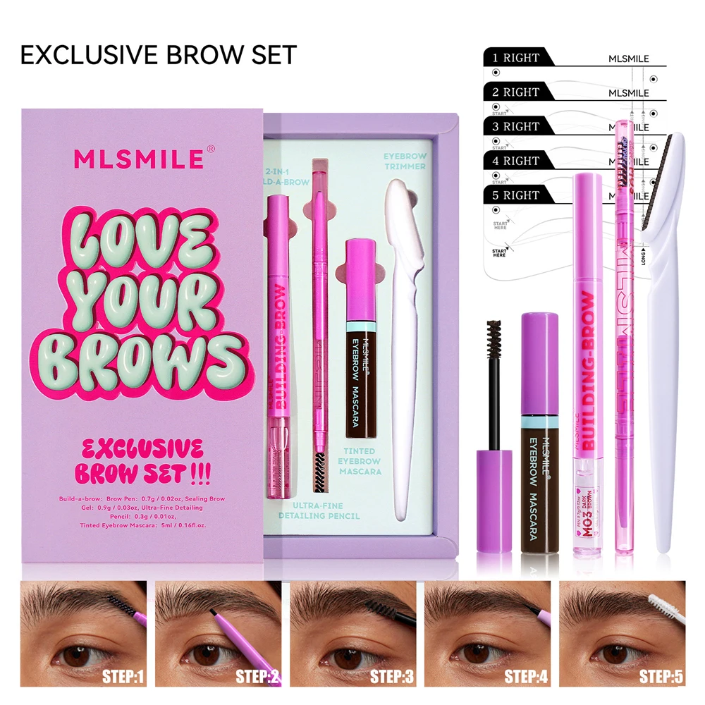 

5PCS Eyebrow Pencil Gel Tint Stencil Trimmer Set Kit Tattoo Waterproof Cosmetics Makeup Eye Brow Pencil Gel Trimmer Mascara Set