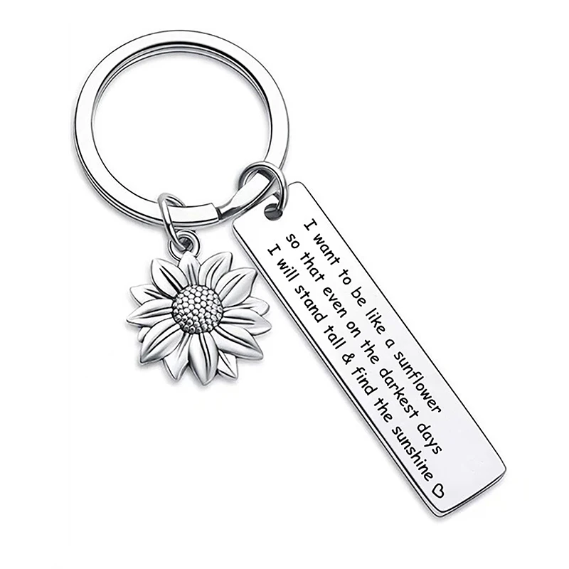 1 Pc Women And Men Inspirational Stainless Steel Sunflower Keychains Best Friends Key Rings Fashion Jewelry Couple Key Pendant