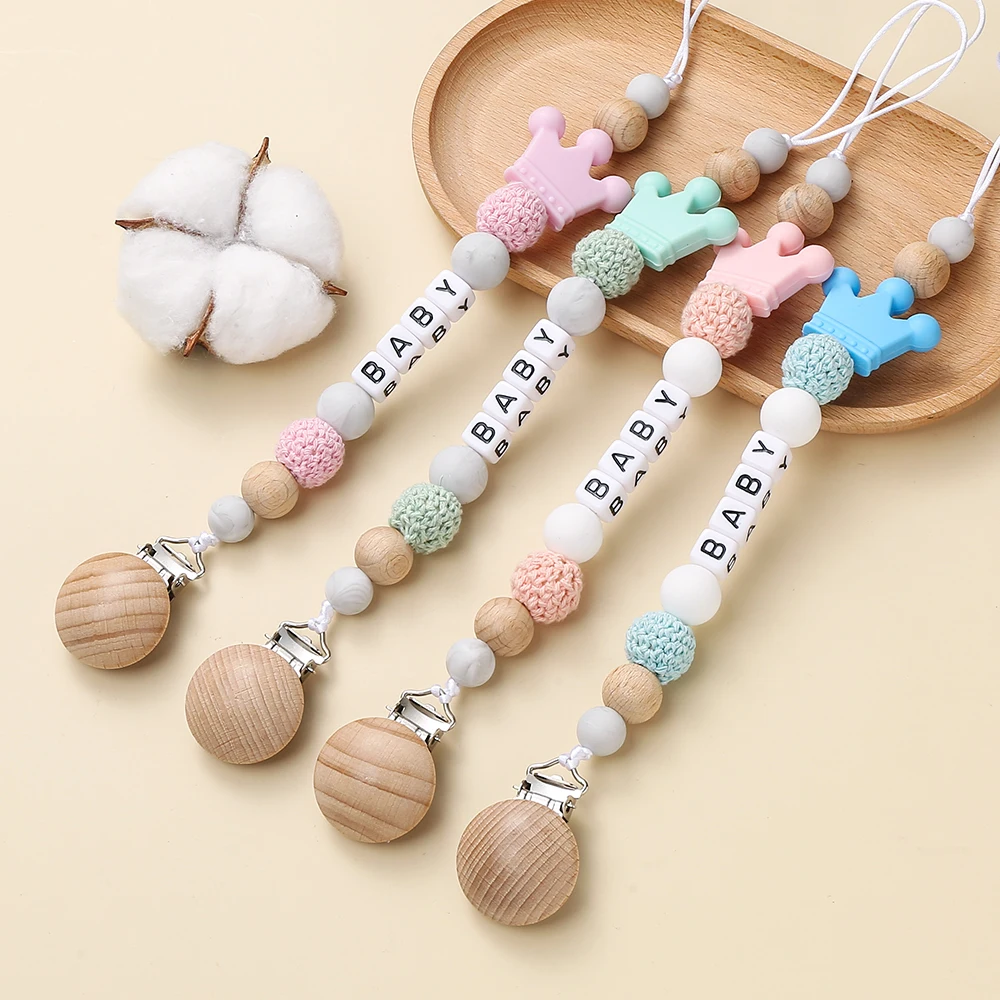 New Pacifier Chain Silicone Wooden Letter Beads For Making Diy Handmade Baby Nursing Teether Toys Teether Pendant Gift Accessory