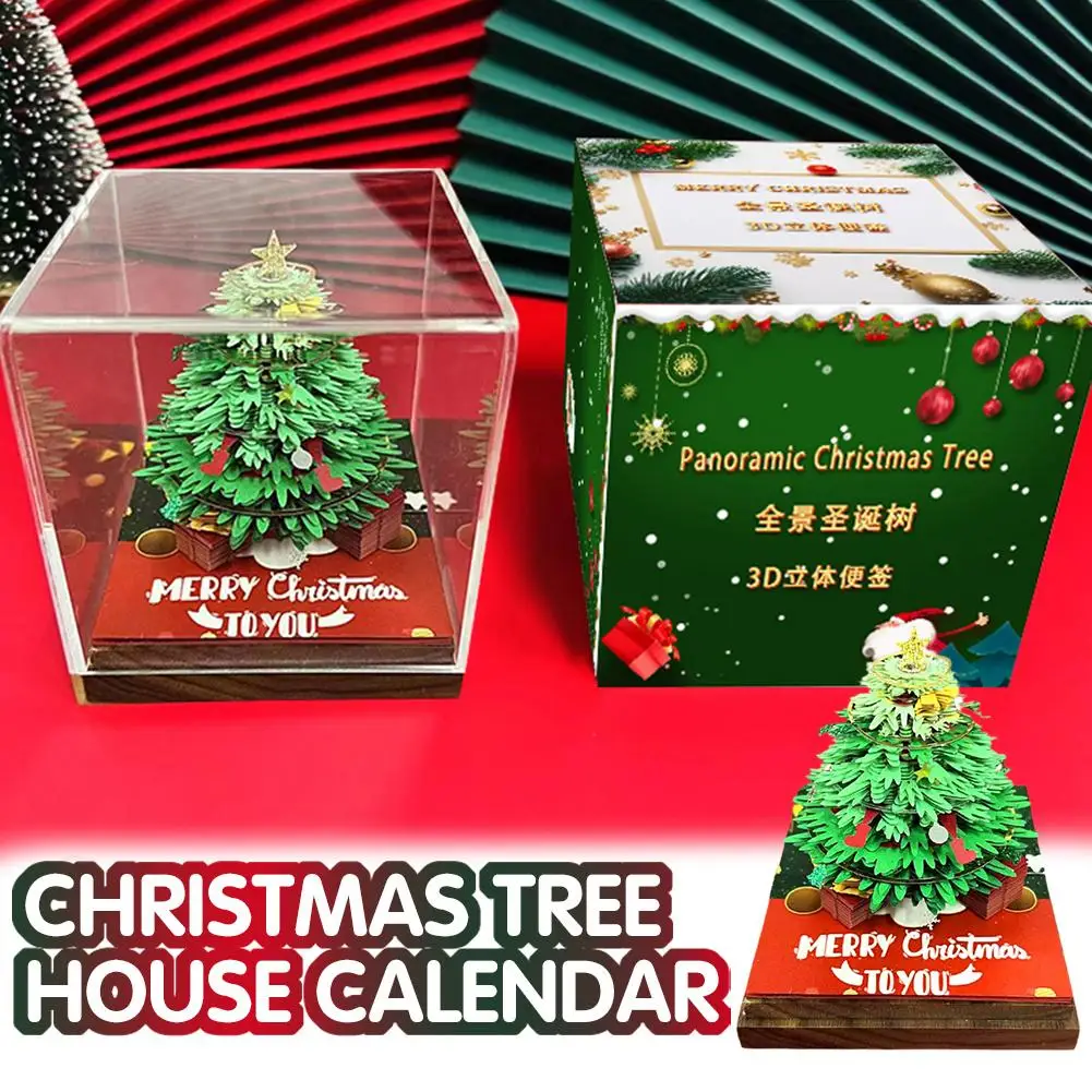 3d Desk Calendar 2025 Christmas Tree House Tear-away 3d Art Led Christmas W Gifts Paper Notepad Lights New Year S0z9