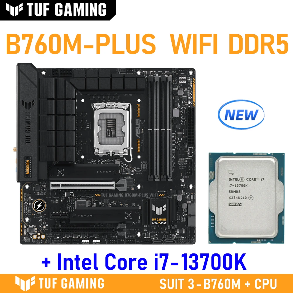 LGA 1700 Core i7 13700K CPU With ASUS TUF GAMING B760M PLUS WIFI Motherboard DDR5 RAM 5600MHz 16GB *2pcs RGB Overclocking New