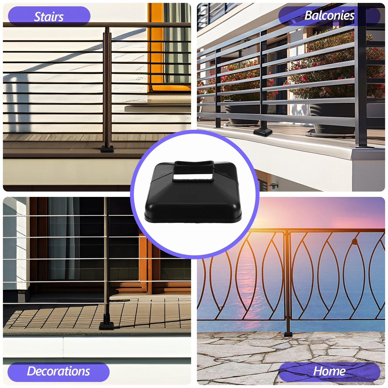12pçs capas decorativas de escada, capa de plástico para base de poste de deck para trilhos, varanda, design dividido durável, fácil instalação, saia de poste de deck