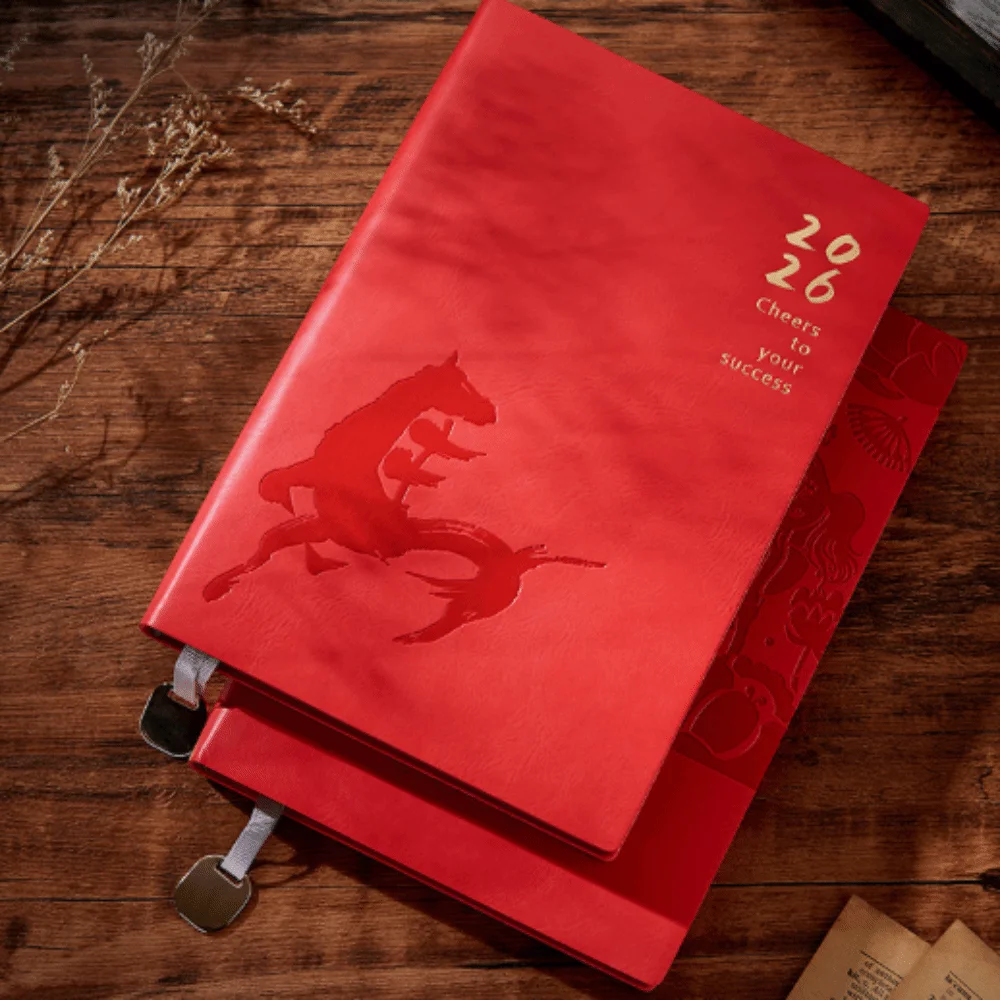 

PU Leather Year of Horse Notebook Stationary Wear-resistant Office Journal Diary Notepad Portable Thickened Class lined NoteBook