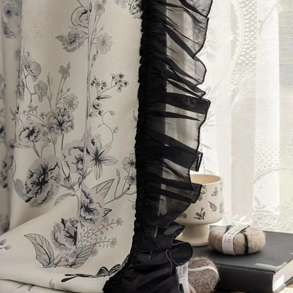 Cream Powder Pastoral Digital Print Luxury Fully Blackout Curtains for Living Room Bedroom Farmhouse Window Custom