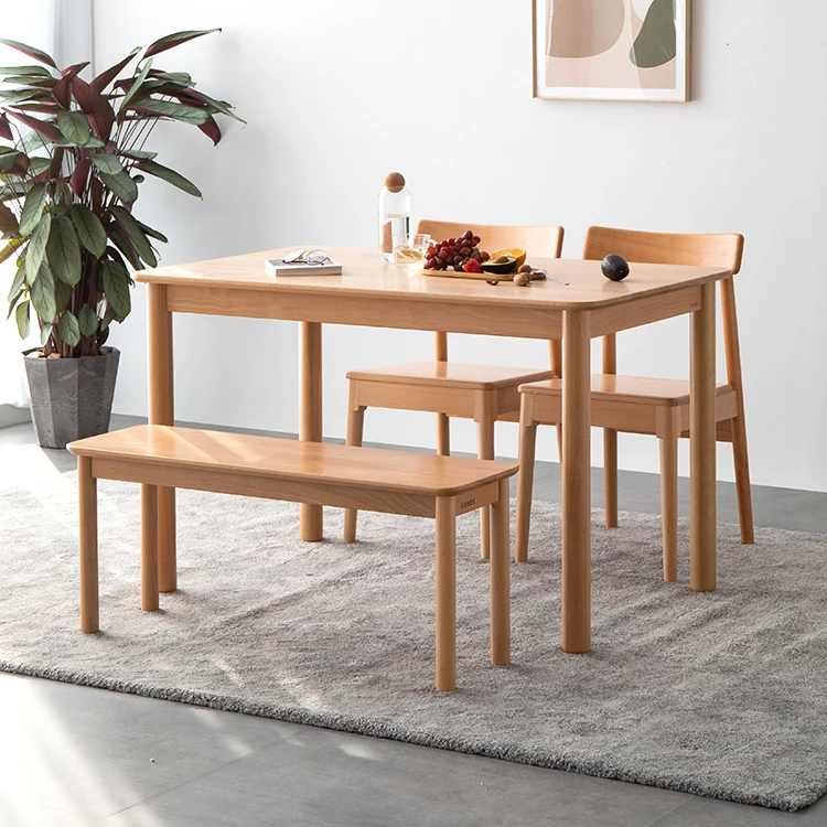 -ee F6131 Nordic Style Solid Beech Wood Rustic Long Stool Simple Modern Ottoman Bench