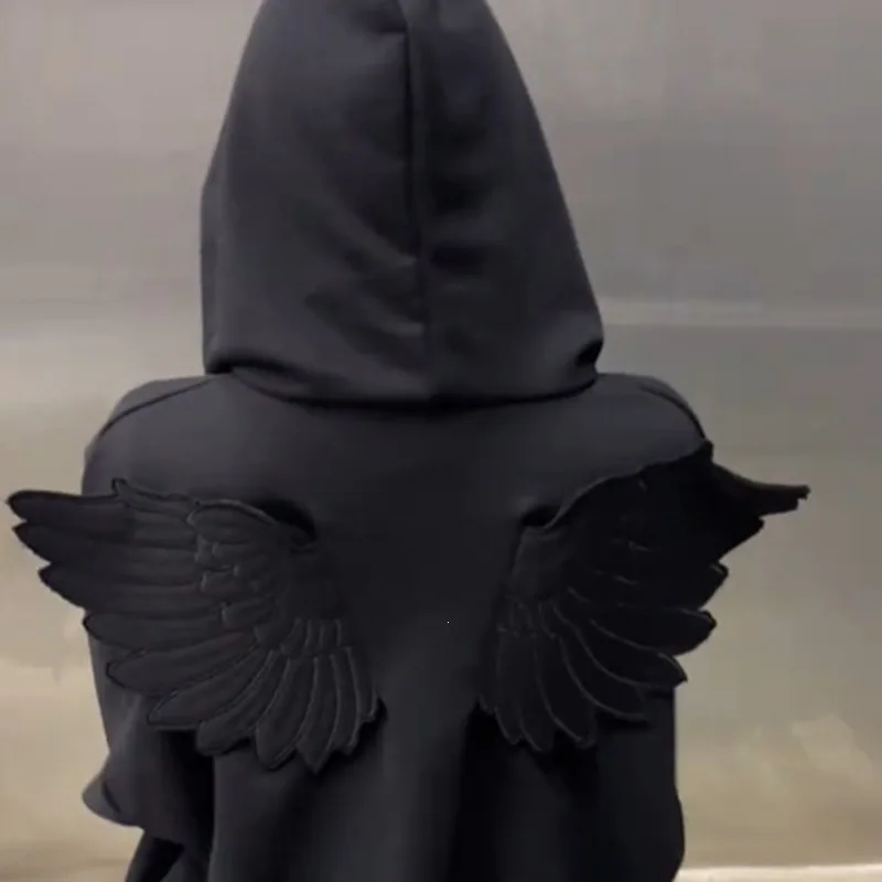 Autumn and Winter Unisex 3D angel Wing Hooded Sweatshirt Loose Fitting Pullover Street Hip-Hop Y2K Retro Aesthetic Casual Jacket