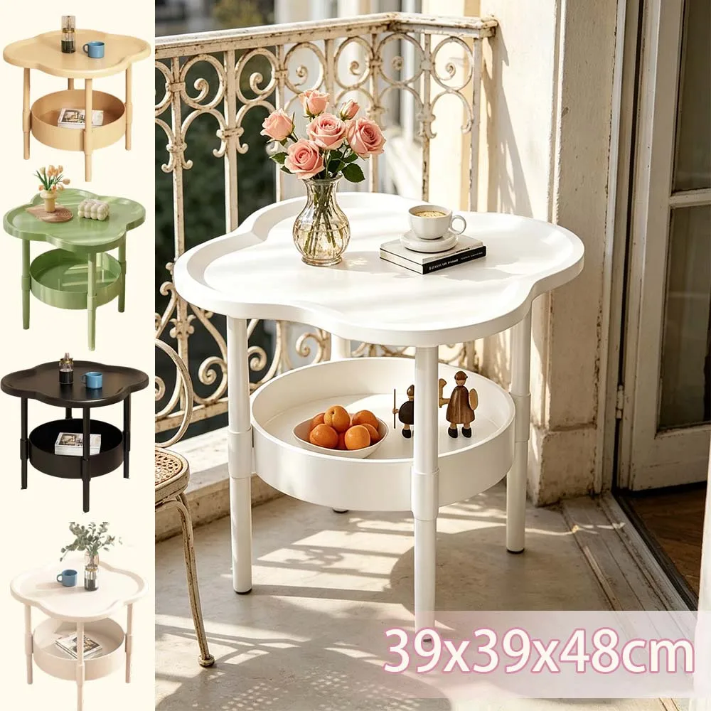 Cloud Shape 2-Tier Side Table with Storage Shelf Modern Plastic Non-Slip Coffee Table for Living Room Bedroom Decor Nightstand