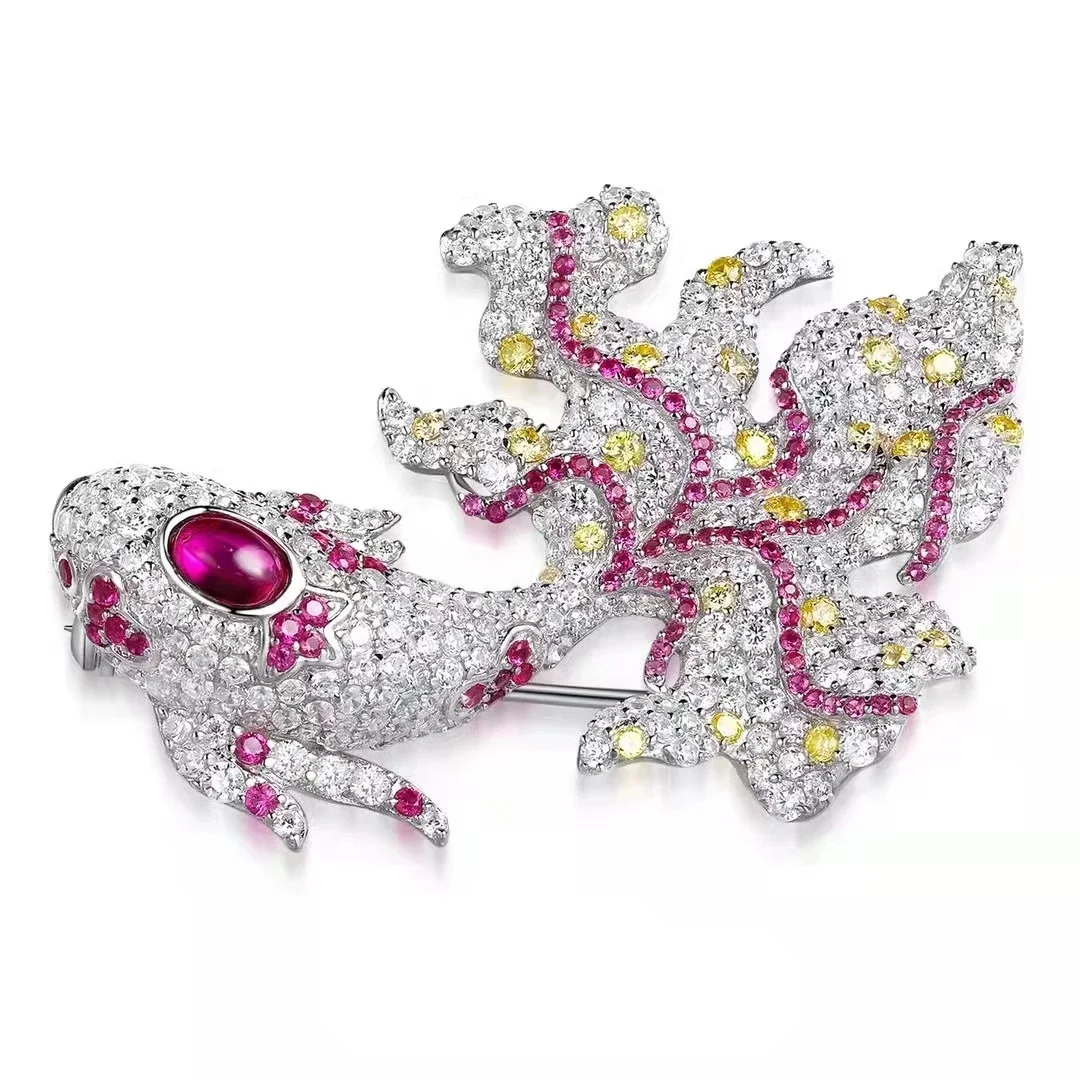 

Grace And Elegant Fine Jewelry For Christmas Gifts S925 Silver ANSTER DIAMOND Fish Brooch For All Occasions