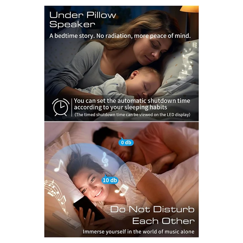 ABKI-Bluetooth 5.3 Костный динамик-подушка, динамик под подушку со светодиодным дисплеем, стереозвук Машина с белым шумом