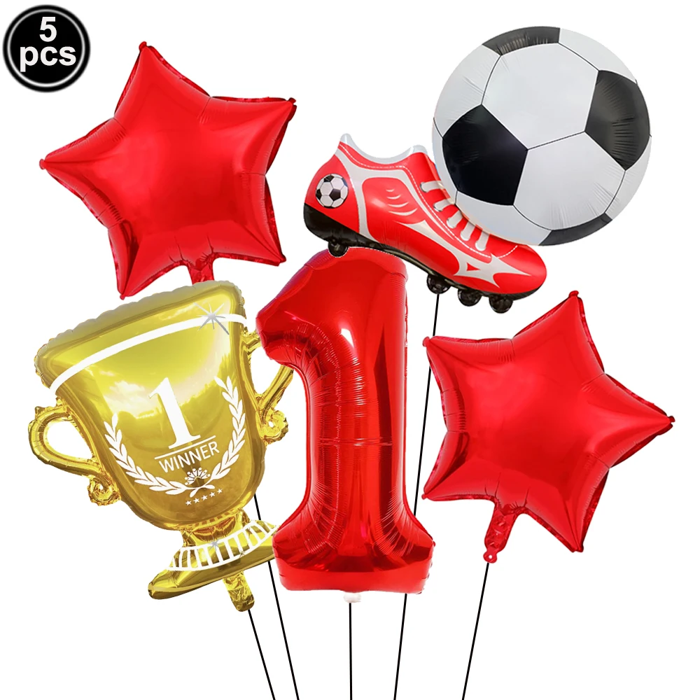 5pcs Soccer Trophy Sneakers Balloon 0-9 Number Balloon Set for Kids Football Birthday Decors Soccer Sports Theme Party Supplies view 3