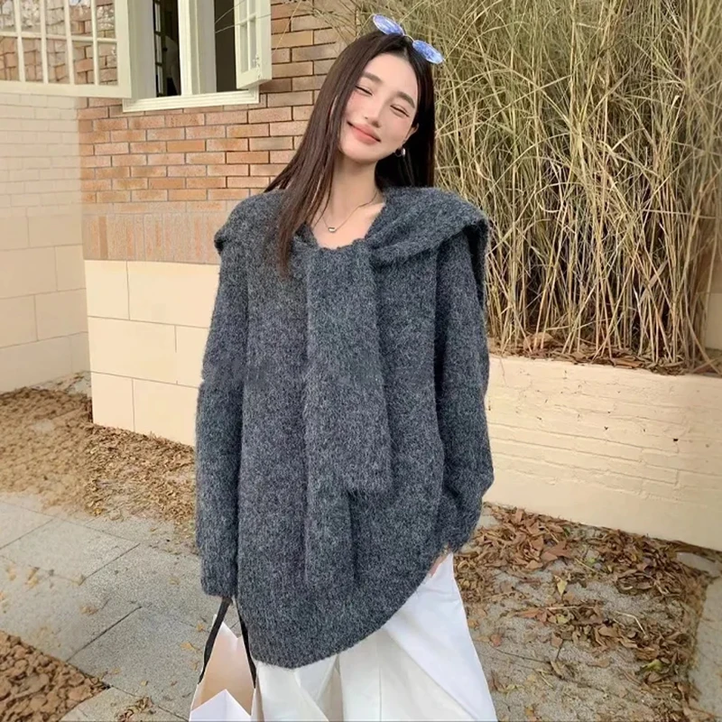

Loose Casual Knit Sweater Women Autumn Winter Shawl Lazy Wind V Neck Pullovers Korean Long Sleeve Vintage Preppy Baggy Jumpers