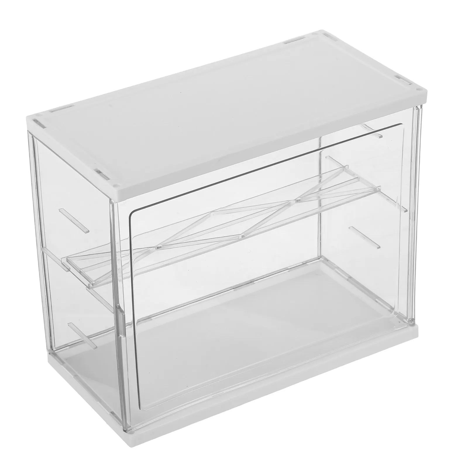 Clear Acrylic Display Case Stackable 2-Tier Adjustable Shelf Box Transparent Showcase for Action Figures Mini Figures Storage