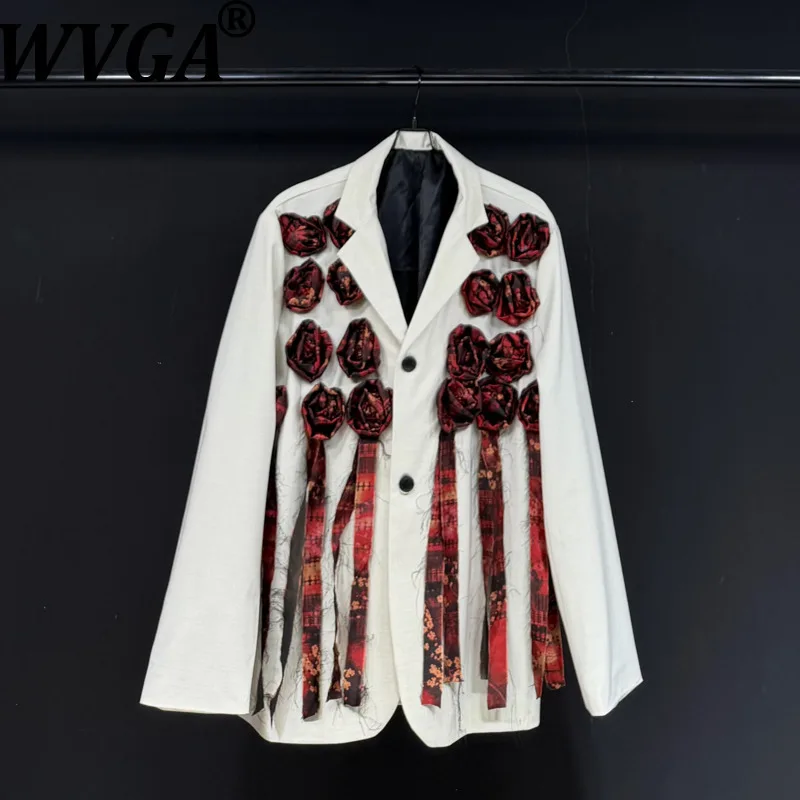 

WVGA весна осень новый мужской прилив High Street цветок лоскутная модная куртка нишевый шикарный повседневный пиджак с отложным воротником Ins W12729