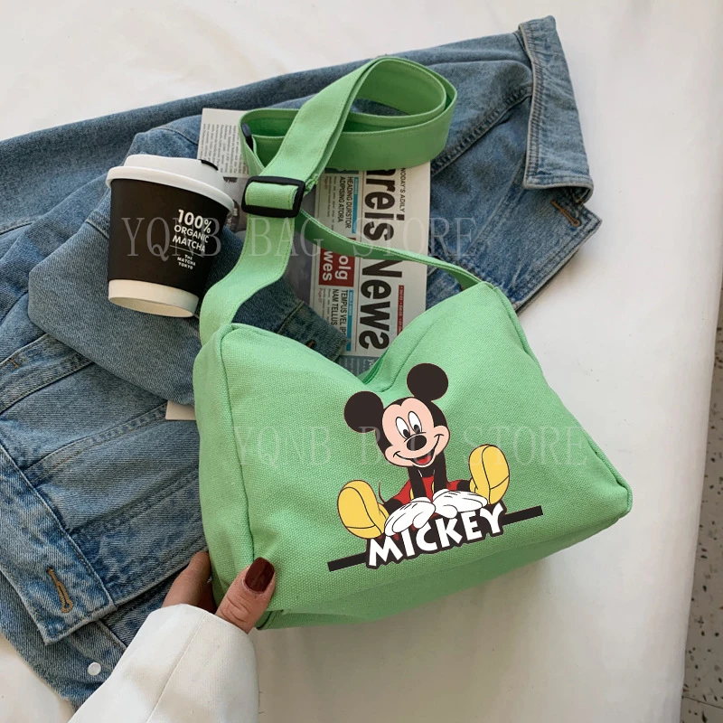 New Disney Cartoon Shoulder Bags Mickey Mouse Minnie High Capacity Canvas Crossbody Bag Cute Anime Figure Print Girls Gifts