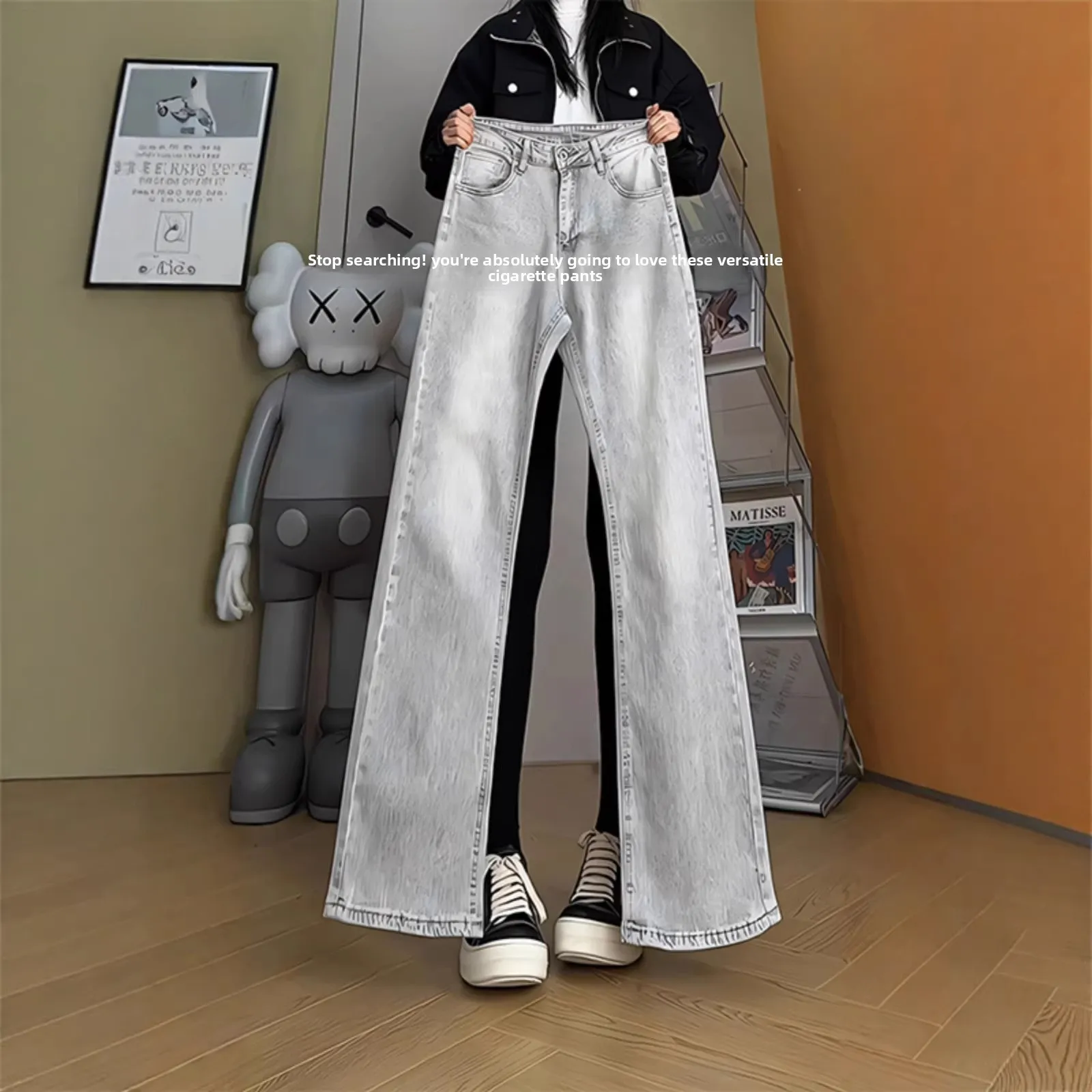 

Smoke Grey Denim Jeans High Waist Straight Leg Micro Flared for Men And Women Casual Style No Brand Spring Summer Jeans