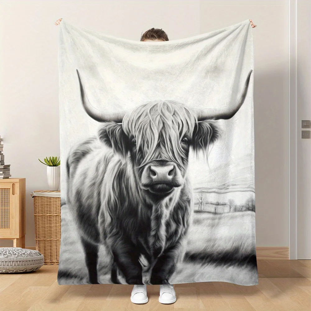 Soft, Warm Cozy Highland Cattle Print Flannel Blanket - for Naps, Camping, Travel & Home Decor,Gift for Friends, Family & Lovers