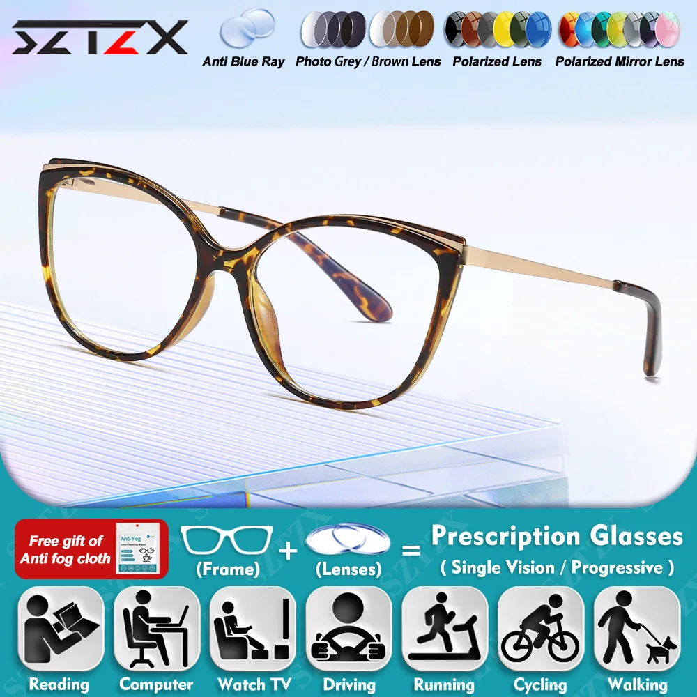 

SZTZX New Design Butterfly Frame Myopia Prescription Computer Glasses For Women Blue Light Filter Progressive Optical Eyeglasses