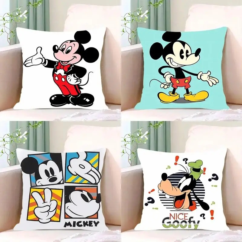 

Home Decor Cute Mickey & Goofy Cartoon Print Pillowcase Pattern Cushion Cover Suitable For Sofa Bedroom Car Pillow Cover