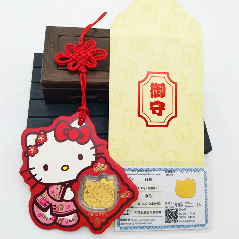 TAKARA TOMY Hello Kitty Pendant Car Listing Pure Gold Lucky Cat Mobile Phone Stickers Car Ornaments Lucky Gift