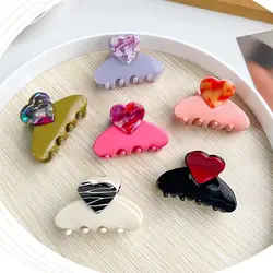 Trendy Acetate Medium Floral Patchwork Color Heart Hair Claw Clips Cute Sweet Shark Clip Ponytail Clip Girls Summer Accessories