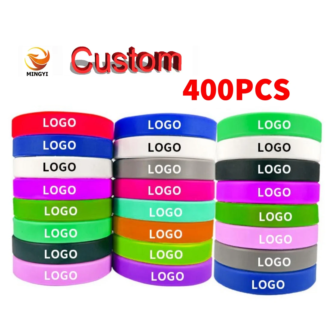 

400PCS Customizable Silicone Bracelets Printed Custom Wristband Personalized Band with Logo Text