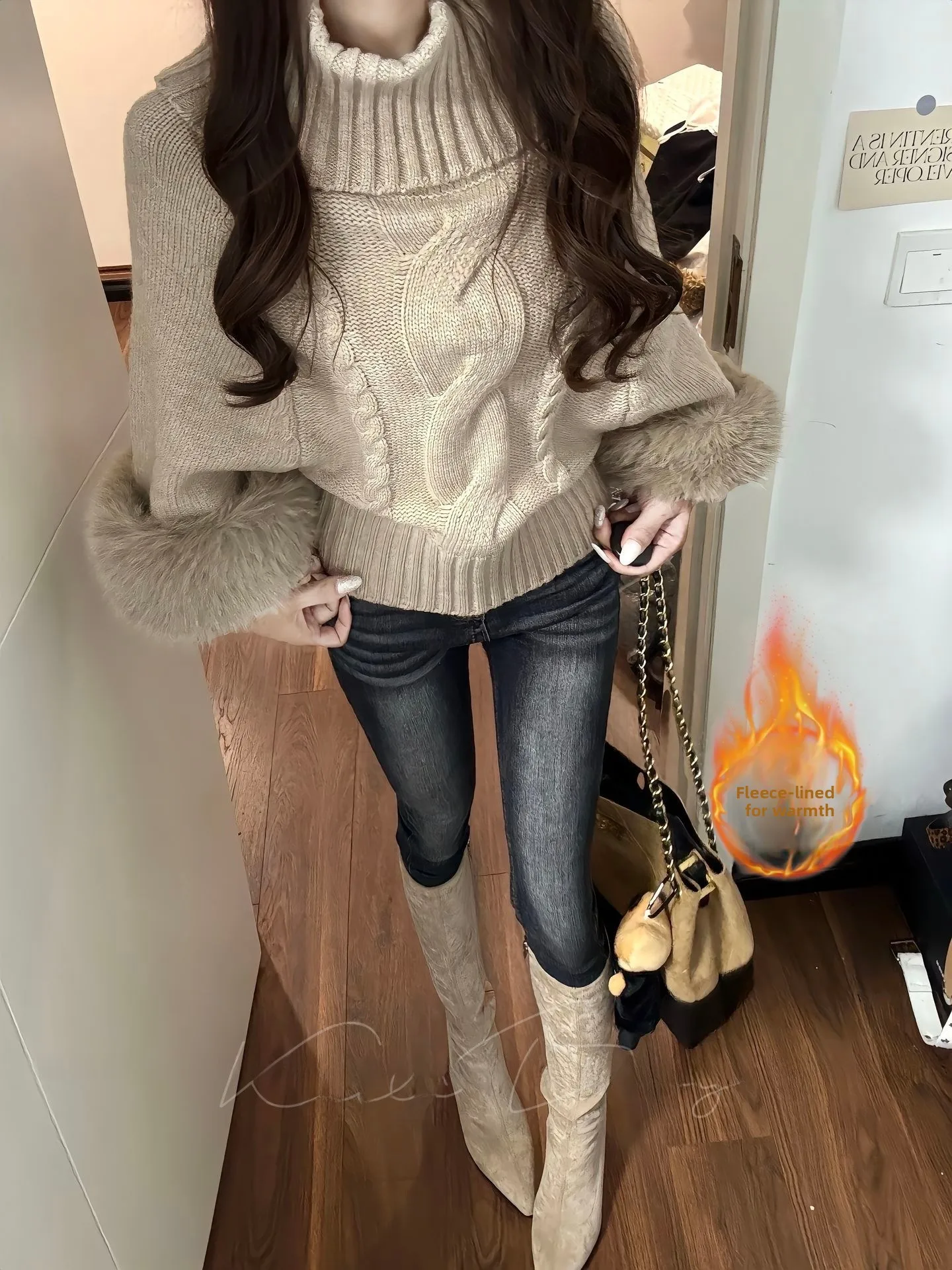 

Sexy Retro High Waist Fce Lined Bootcut Jeans Women's High Elastic Cotton Stretch Denim Pants Beautiful Thi Hips Slimming