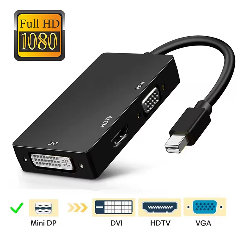3in1 Displayport Mini Dp To Hdmi-Compatible Dvi Vga Adapter 1080p Display Port Converter Connector Cable For Projector Laptop Pc