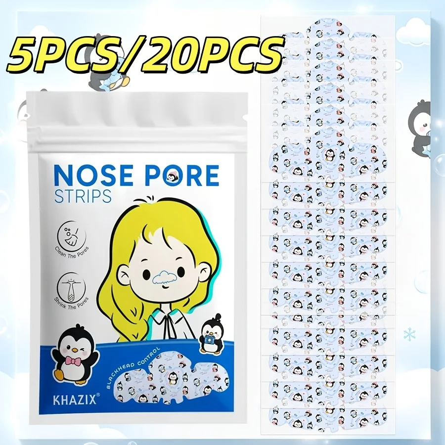 5/20PCS Light blue cartoon penguin cleaning Nasal strip,gentle and non-irritating,help unclog pores,deeply cleans the nasal area