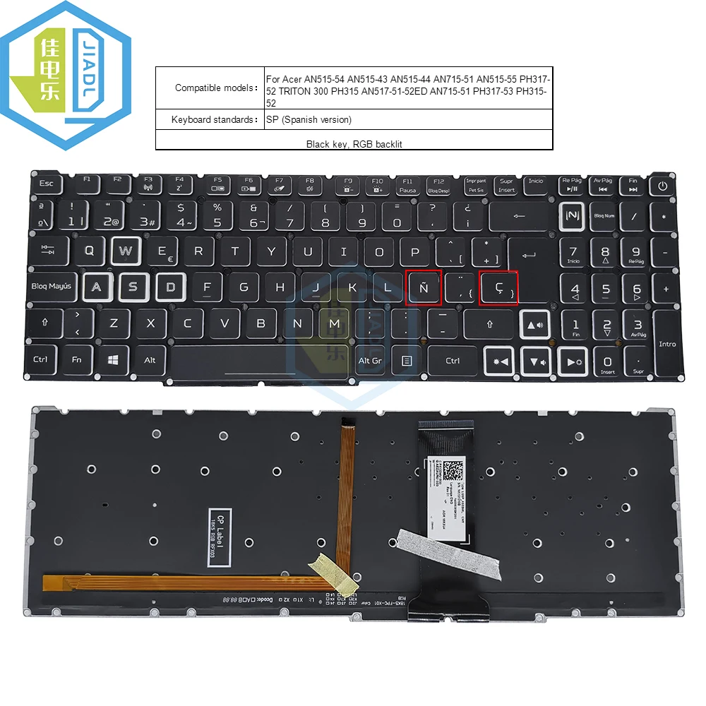 Imagem -02 - Teclado Rgb Colorido para Acer Nitro Eua ru sp la po Borda Branca An51554 An515-55 An517 An715-51-56yw Lg5p-p90bbl