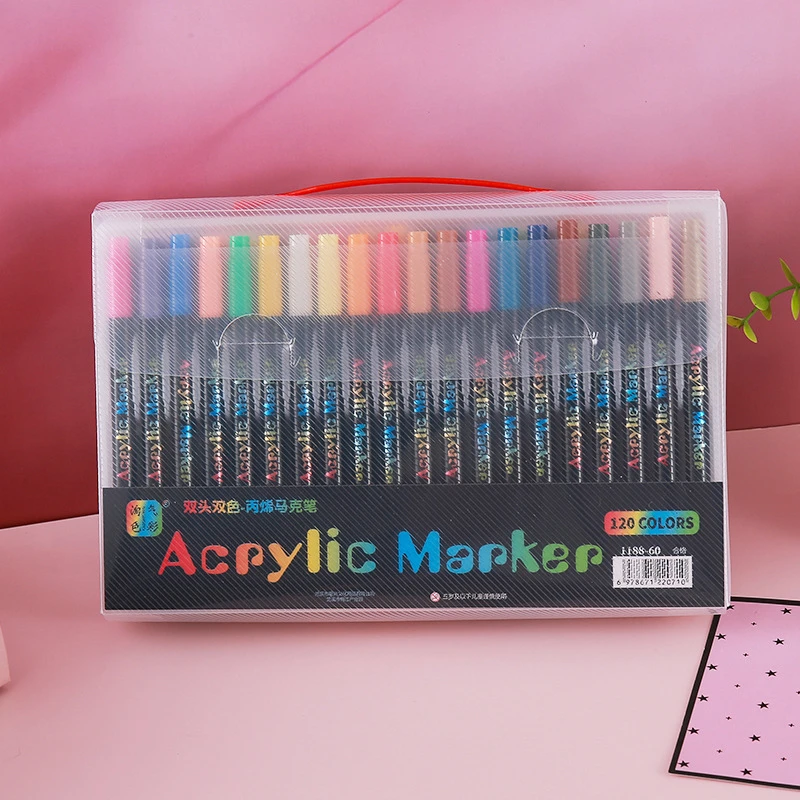 24-120 Kleuren Dubbelpuntige Acrylmarkerstift Set, Penseelmarkers voor Steenverf, Canvas, Hout, Keramiek, Kunstbenodigdheden voor Kinderen