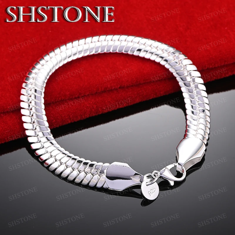 Europe America 925 Sterling Silver 10mm Side Snake Chain Bracelets For Women Men Wedding Birthday Party Gift Fashion Jewelry