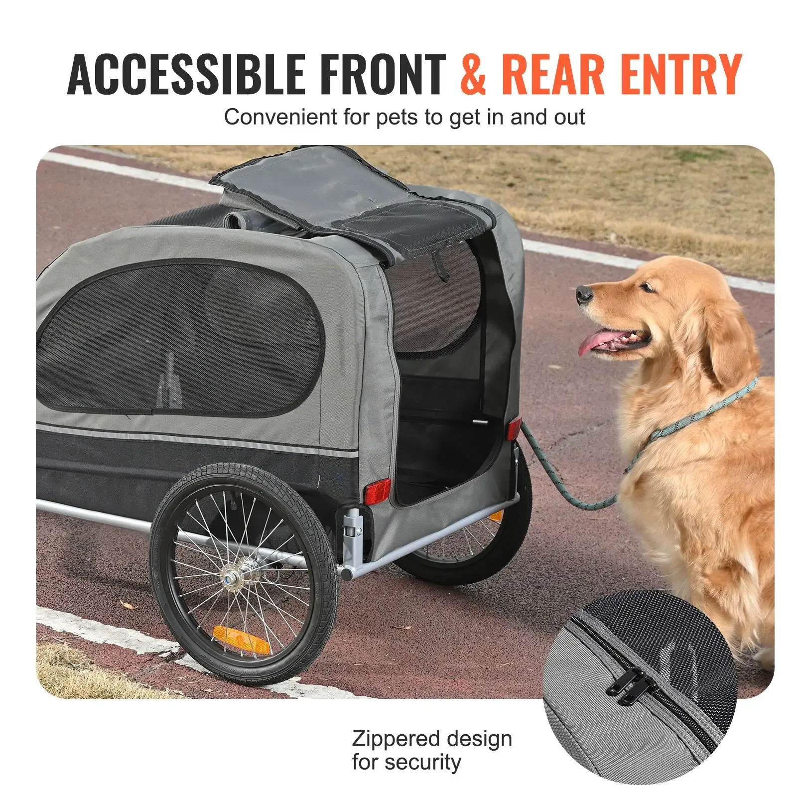 Dog Bike Trailer, Supports up to 88 lbs, Pet Cart Bicycle Carrier, Easy Folding Frame with Quick Release Wheels, Universal Bicycle Coupler, Reflectors, Flag, Collapsible to Store, Black/Gray - view 4