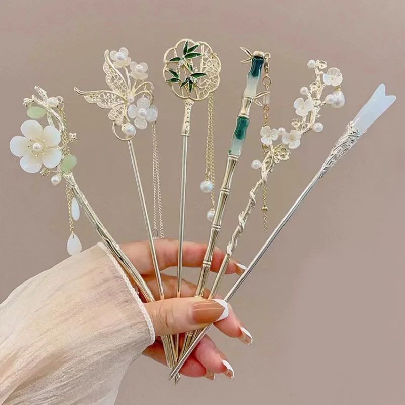 Retro Chinese Style Tassel Hair Clip For Women Hair Stick Pins Flower Handmade Hairpins Charm Jewelry Accessories Hair Ornaments